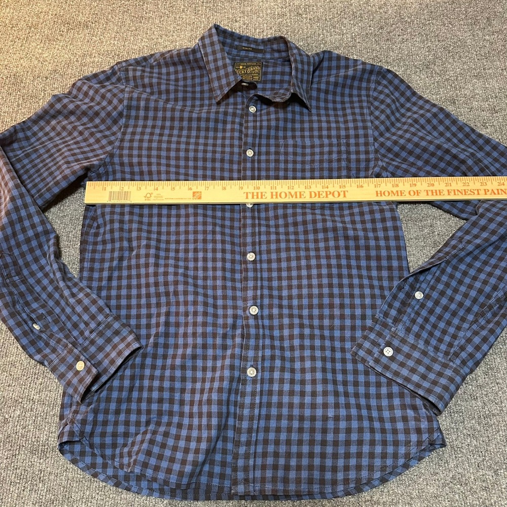 Lucky Brand Mens Slim Fit Gingham Button Down Shirt Blue Black Buffalo Check - Picture 3 of 4